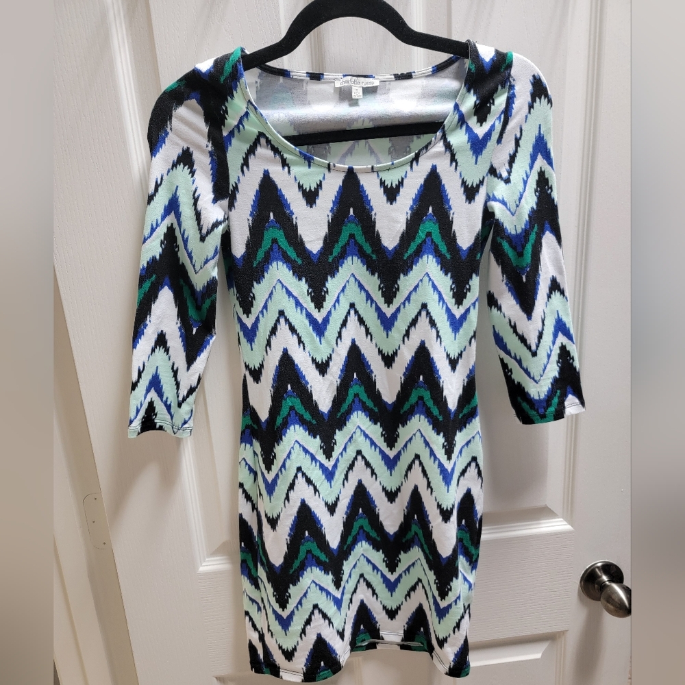 Chevron Patterned Dress with 3/4 Sleeves